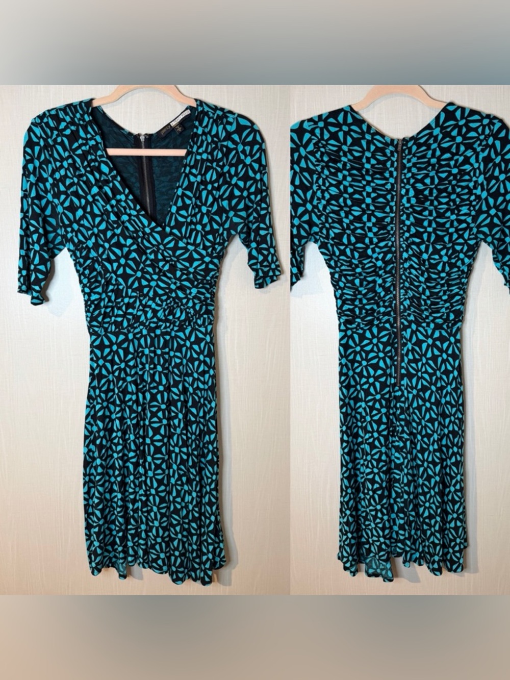 Anthropologie Tracy Reese Blue Geometric Wrap-Style Stretch Knit Dress Medium